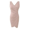thumbnail image 4 of gcong Women's Dresses V Neck Sleeveless Wrap Ruched Bodycon Party Graduation Dress Homecoming Dresses Wedding Guest Dresses for Women Beige, 4 of 4