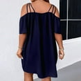 thumbnail image 4 of WULMLEO Women's Plus Size Dresses Off Shoulder Short Sleeve Short Dresses Causal Loose Tunic Summer Dress Dark Blue 4XL, 4 of 5