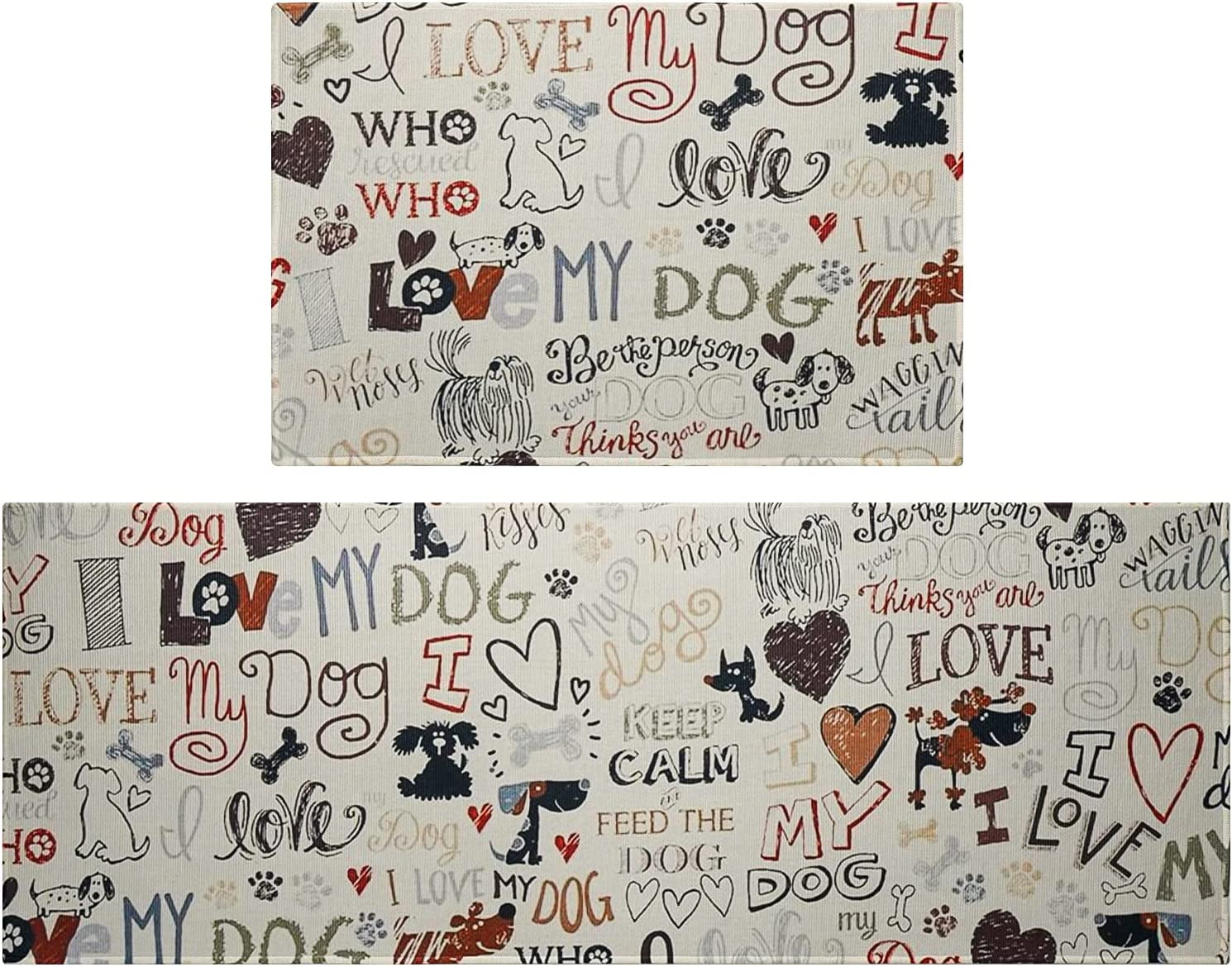 2 Piece Kitchen Mats for Floor Non Slip Black Kitchen Rug Set