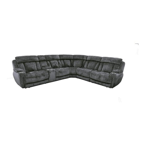 Pemberly Row Contemporary Fabric Reclining Sectional in Charcoal