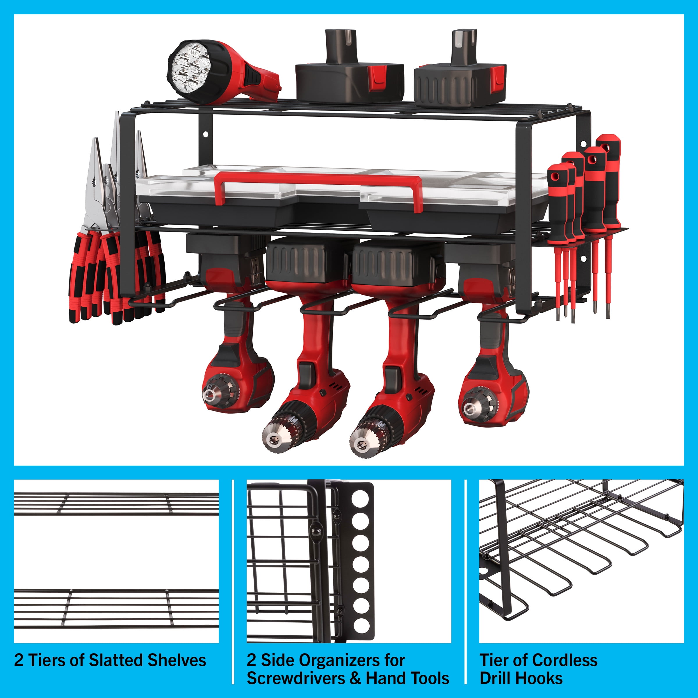 Stalwart Power Tool Organizer - 3-Tier Garage Shelving - 110lb Max Capacity