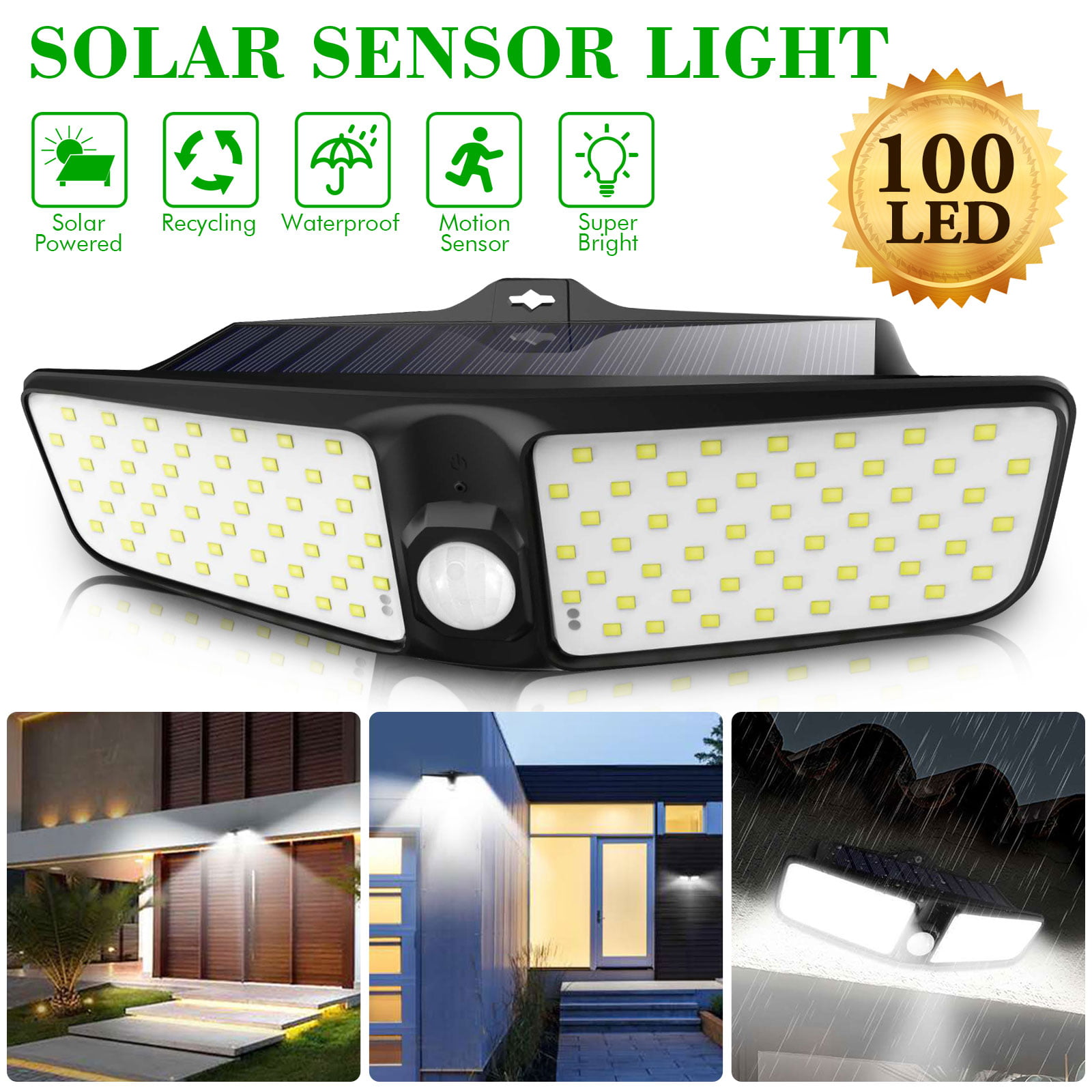 1,000LM Solar Street Light Waterproof IP65 Parking Lot Motion Sensor Lights 2pcs 