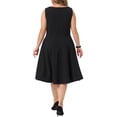 thumbnail image 3 of Agnes Orinda Women's Plus Size Flare A-Line Dress Boat Neck Sleeveless Pleated Office Work Cocktail Dresses with Pockets 2X Black, 3 of 6