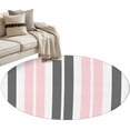thumbnail image 2 of Pink and Round Living Room Rugs 3.3 ft, Grey Striped Rectangular Geometric Washable Area Rug with Non-Slip Sturdy Edge Binding Round Front Door Mat Floor Carpet for Entryway, 2 of 9