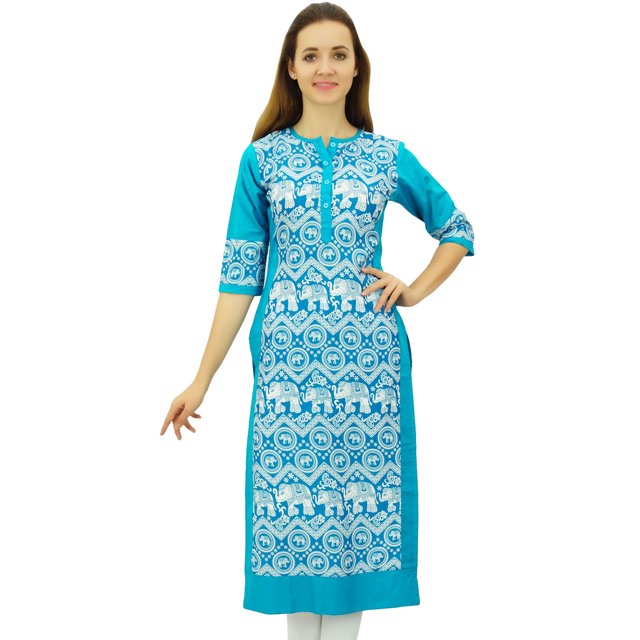 Phagun Kurta Droite Bleue pour Femmes Manches 3/4 Imprimée Décontractée Kurti-8