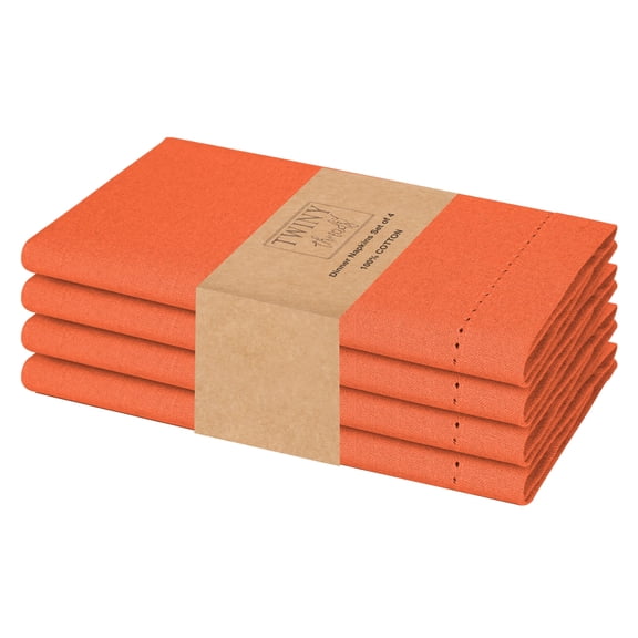 Twiny Threads Set of 4 Hemstitch Reusable Cloth Dinner Napkins - Orange