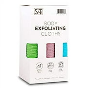 S&T INC. Body Exfoliating Cloths, 11.8 inch x 35.4 inch, Assorted, 3 Pack