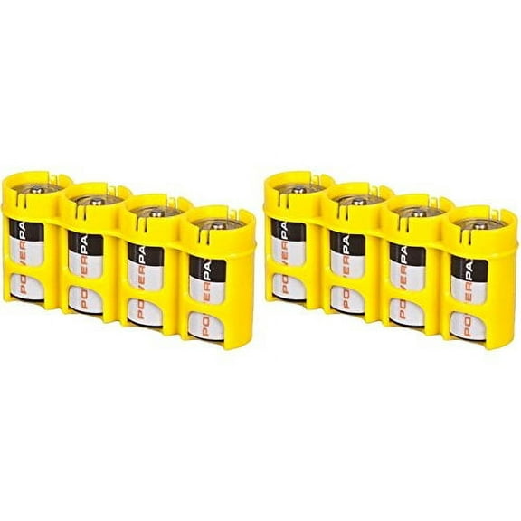 2 x Battery Cases by Powerpax Slim Line "C" Battery Caddy, Yellow - Each Holds 4 "C" Batteries
