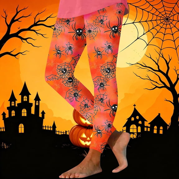 BRELIL Women Plus Size High Waisted Stretch Pumpkin Print Leggings Casual Loungewear Halloween Party Tights Cozy Autumn Fashion Bottoms, Orange XL
