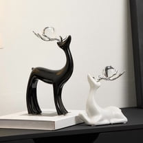 2pc Christmas Black White Reindeer Sculpture,Deer with Moon Christmas Decor Indoors,Resin Deer Christmas Decoration,Matte Resin Elk Statues for Home Decor for Living Room,Bedroom,Office,Bookshelf