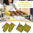 thumbnail image 4 of Oven Mitts and Pot Holders Set, Baking 4-Piece Set for Kitchen, Outdoor BBQ Mitts Heat Resistant Cooking, Green Flower Pattern, 4 of 8