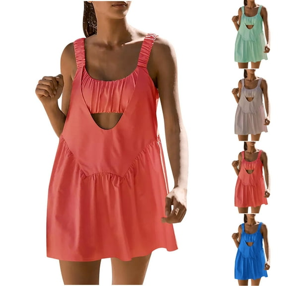 Elainilye Fashion Women's Dresses Athletic Dress Cut Out Loose Strap Round Neck Dress Summer Dresses,Blue