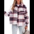 thumbnail image 1 of Chaqueta Informal con Botones para Mujer, Abrigo Corto de Lana Gruesa de Mohair A Cuadros, Parte Superior Color Naranja L, 1 of 8