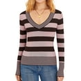 thumbnail image 1 of Douhoow Women Striped Sweater Knitted Tops V-Neck Long Sleeve Ribbed Cuffs Knitwear, 1 of 9