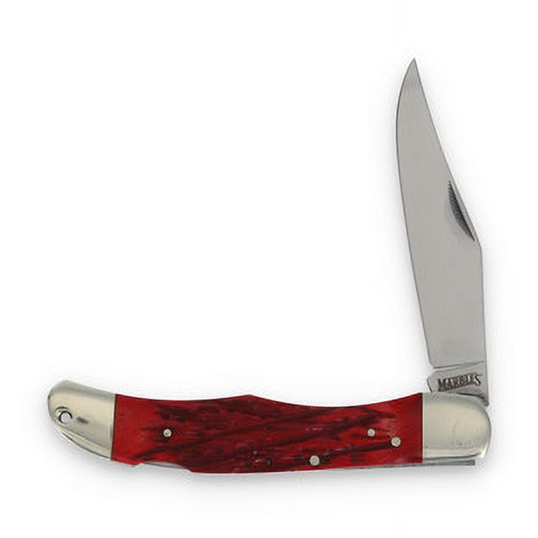 Marbles Marbles Red Jigged Bone Hunter 3.5in Satin Clip-Point Folding Knife MR582