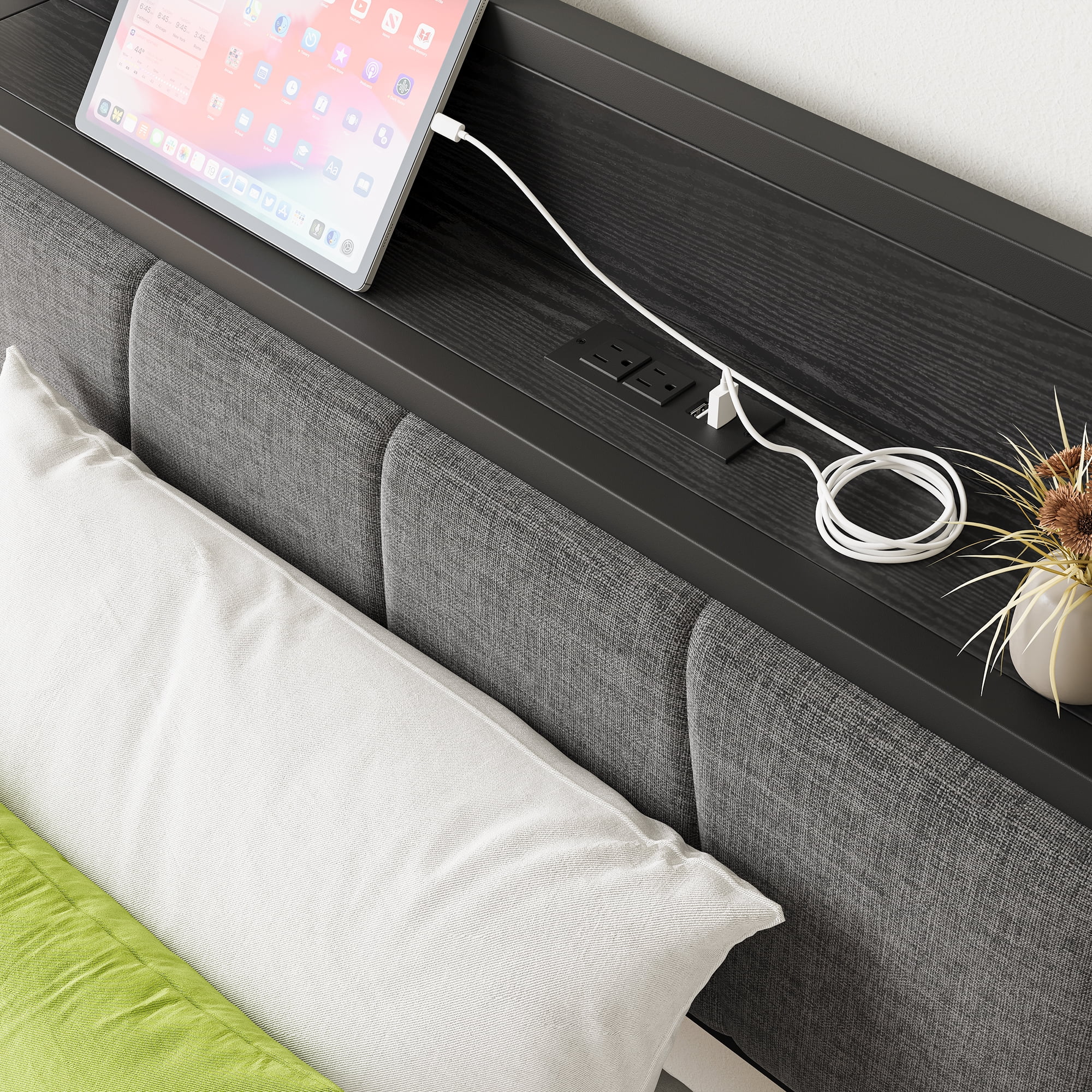 MAYEERTY Noise-Free Twin Bed Frame: Storage Headboard, Charging Station & Easy Assembly​