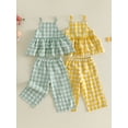 thumbnail image 3 of BemeyourBBs Toddler Baby Girls Summer Clothes 6 12 18 24 Months 2 3 4 Years Little Baby Girl Summer 2 Piece Outfits Gingham Plaid Sleeveless Square Neck Ruffled Tank Tops and Wide Legs Pants Set, 3 of 9