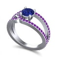 thumbnail image 2 of Diamond-Capitals 2.50 Carat Round Cut Blue Sapphire & Amethyst Gemstone Sparkle Engagement Ring for Ladies Solid 14K White Gold Size 4, 2 of 8