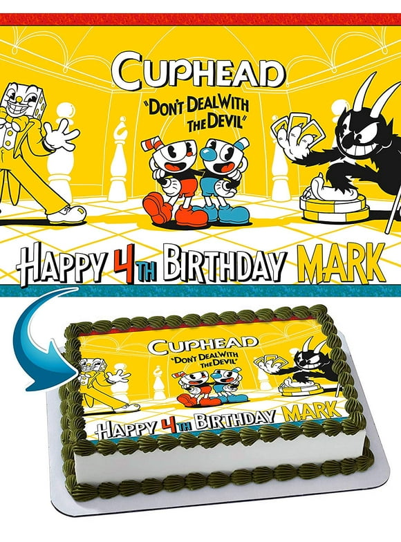 CupHead Edible Cake Image Topper Personalized Picture 1/4 Sheet (8"x10.5")