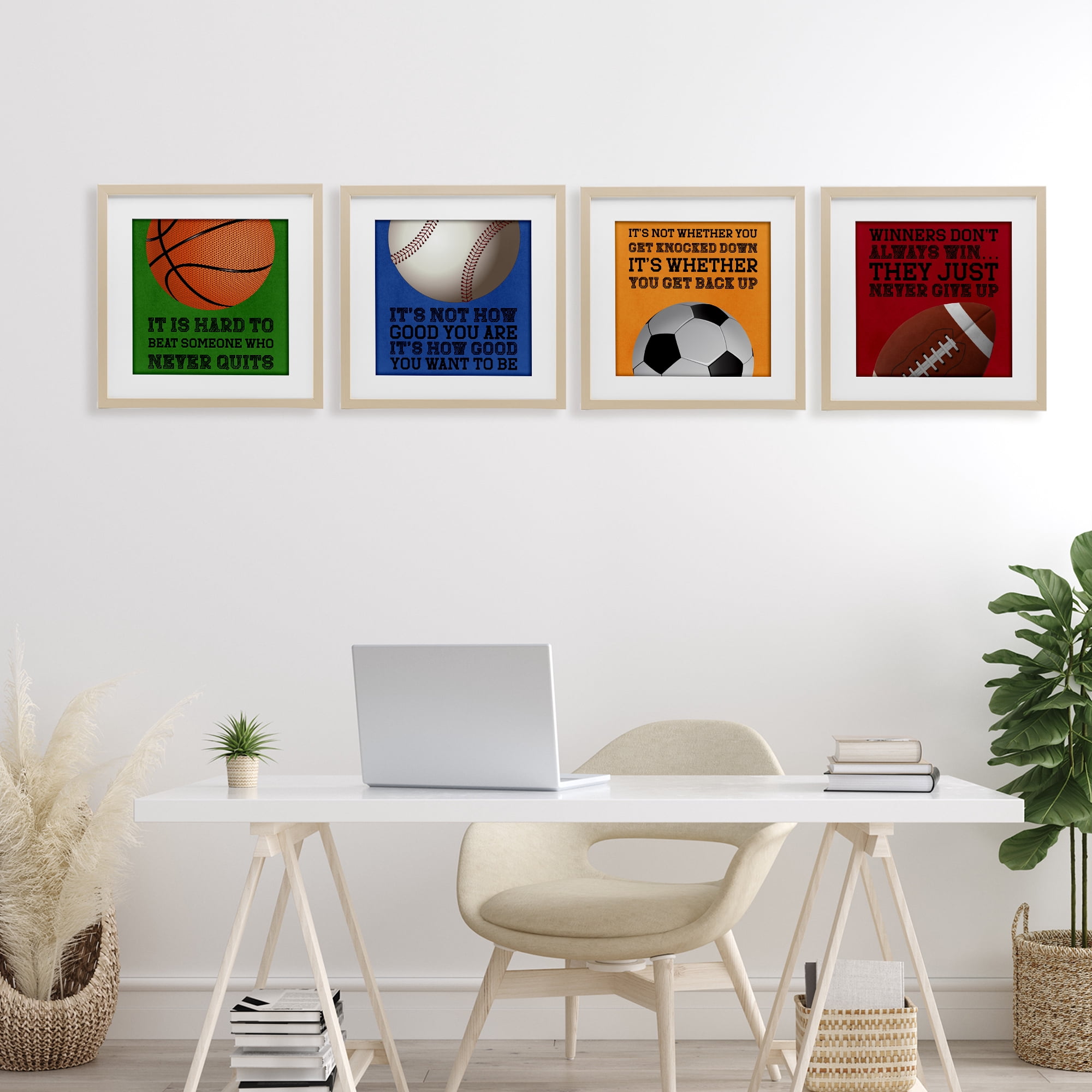 Motivational Sports Determination 4 Piece Birch Framed Print Under Glass Set, design by Marcus Prime