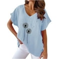 thumbnail image 2 of Wycnly Summer Tops for Women Blouses for Women Dressy Casual Loose Breathable Comfy Cotton Linen Tees Fashion Dandelion Print Shirt Ladies V-Neck Short Sleeve Shirts, 2 of 4
