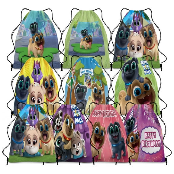 10 Pcs Puppy Dog Pals Drawstring Bags Birthday Puppy Dog Pals Party Decoration Goodie Bag Kid Backpack for Birthday Party Supplies (16 x 13.4 inch)