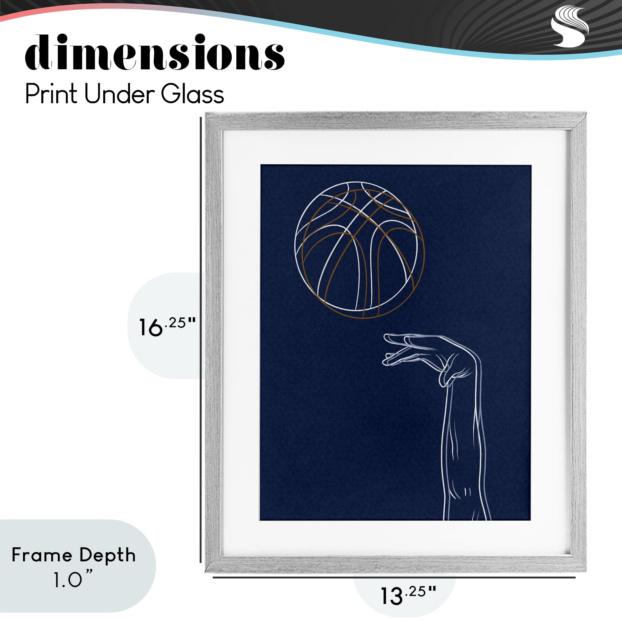 Stupell Industries Basketball Lines Contour Gray Framed Print Under Glass, design by Marcus Prime