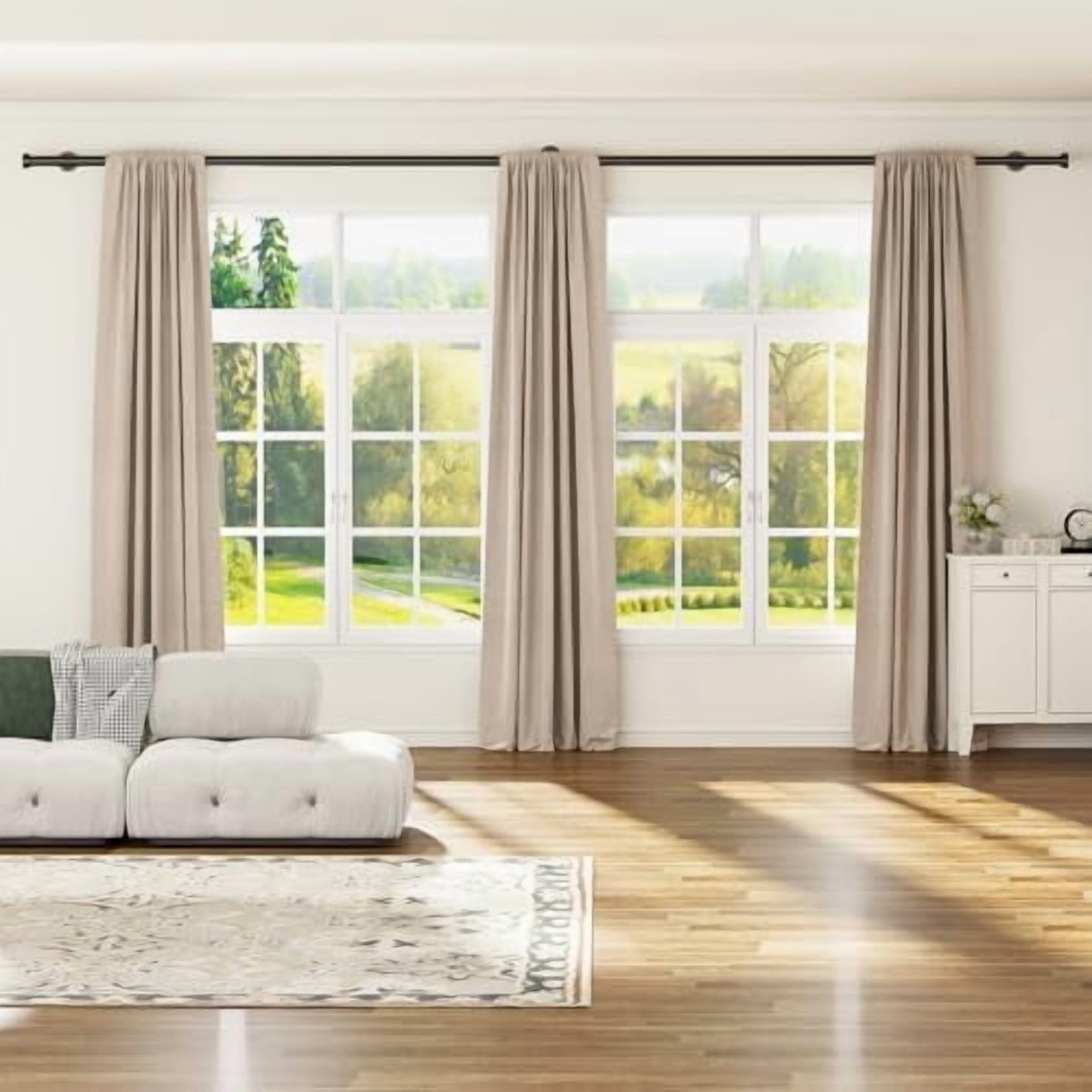 Heavy Duty Curtain Rod 32-150 Inch, 1 Inch Adjustable Black Curtain Rods for Windows, Extra Long Window Treatment Rods with Aluminium Finials, Easy Installation