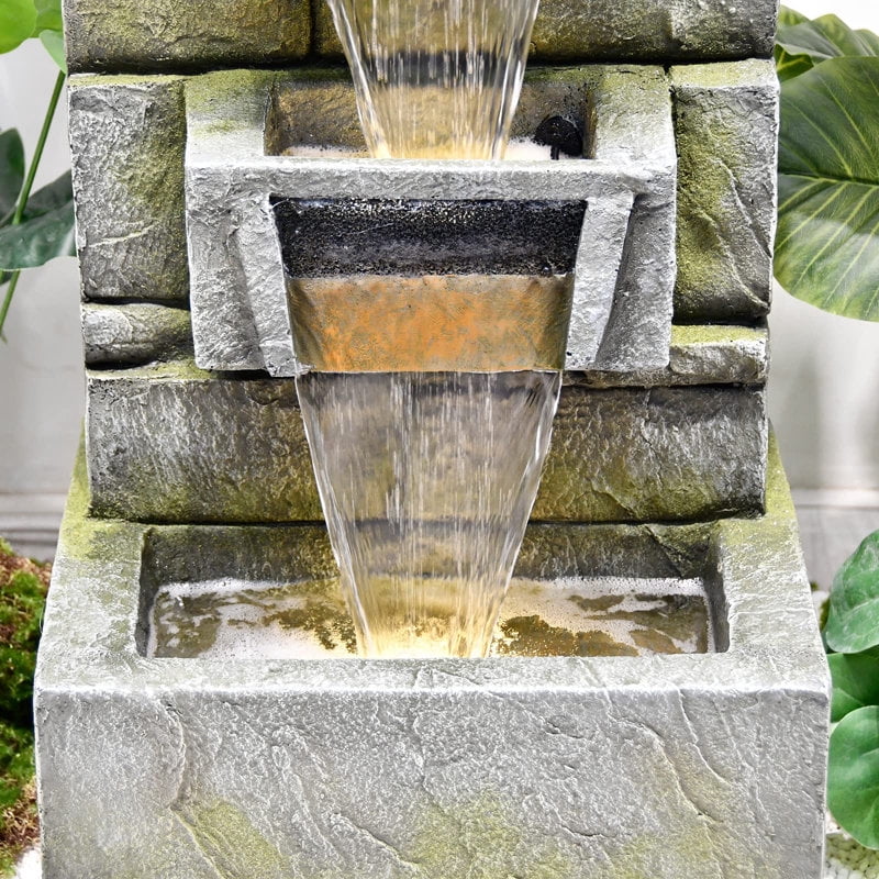 Water Fountain Outdoor Modern Waterfalls Garden Fountains with Lights for Garden, Patio, Backyard, Deck, Porch and Home Art Decor