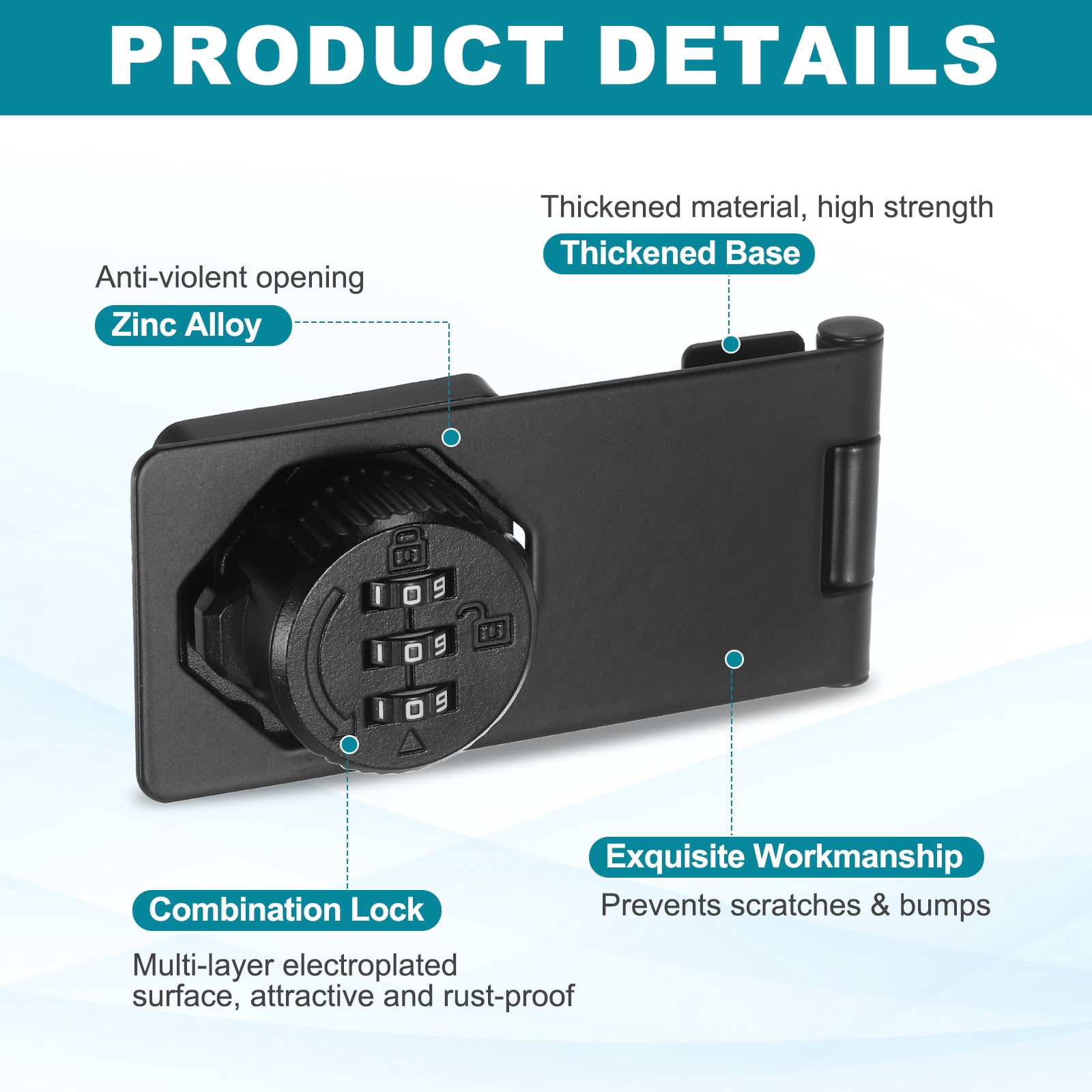 Uxcell Password Rotary Hasp Lock (4", Black) (2 Pcs), Keyless 3-Digit Cabinet Locks with Combination Security Slide Latch, Suit For- Door/Closet/Barn/Bathroom/Outdoor/Garden