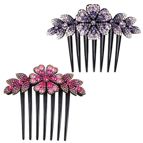 ETHZZLE Assorted Color Flower Hair Side Combs, 2 Pieces Decorative Hair Accessories for Women