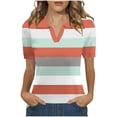 thumbnail image 3 of Fengqque Womens Short Sleeve Tops Lapel V Neck Polo Shirts Summer Stripe Loose Blouse Business Orange S(S), 3 of 5