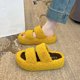 thumbnail image 1 of Pantuflas de mujer con suela gruesa y alza, color amarillo, doble tira con letras, estilo moderno para otoño e invierno, cómodas, talla 37 Rkxzt, 1 of 9