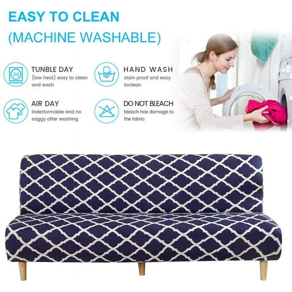 SHANNA Futon Slipcover Armless Sofa Covers Stretch Sofa Bed Slipcover Protector Elastic (Navy Geometry)