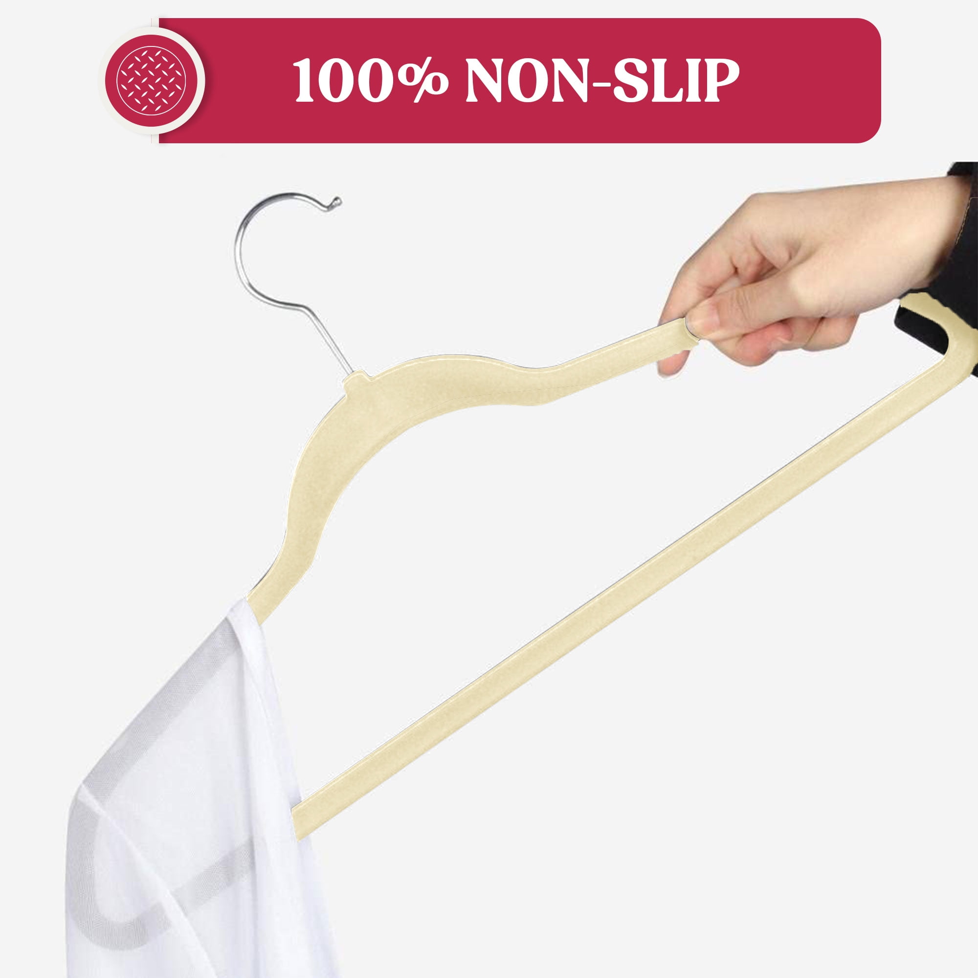 Lux Decor Collection Velvet Clothing Hangers 30 Pack, Non-Slip Space Saving, Ivory