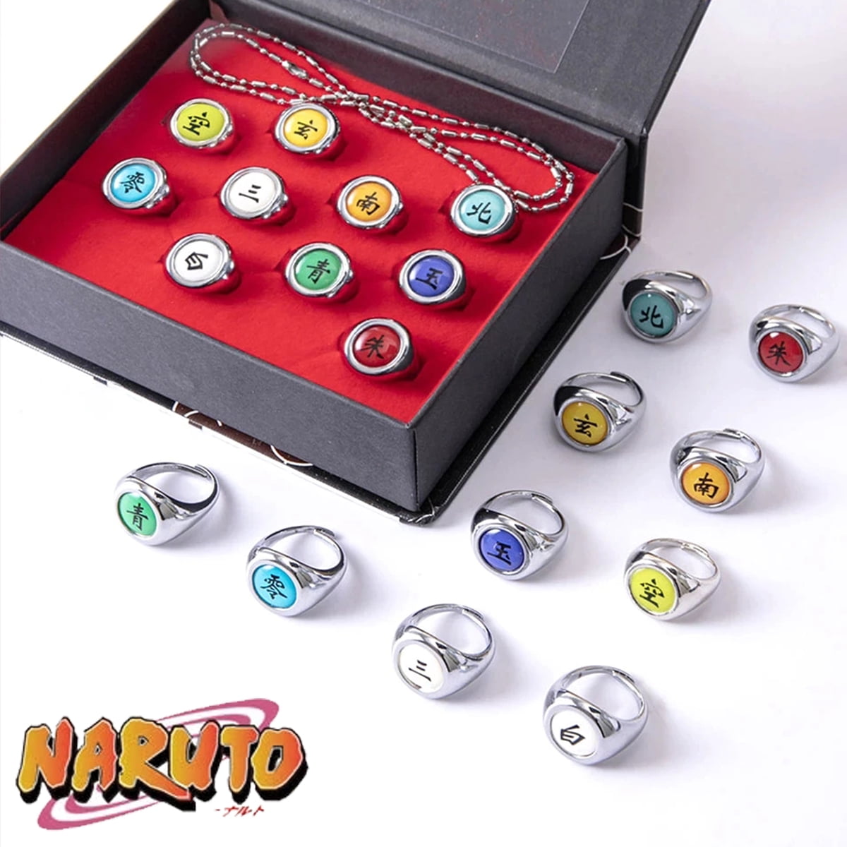 10pc/box Cosplay Anime Naruto Akatsuki Member Metal Finger Ring Jewelry Gift 