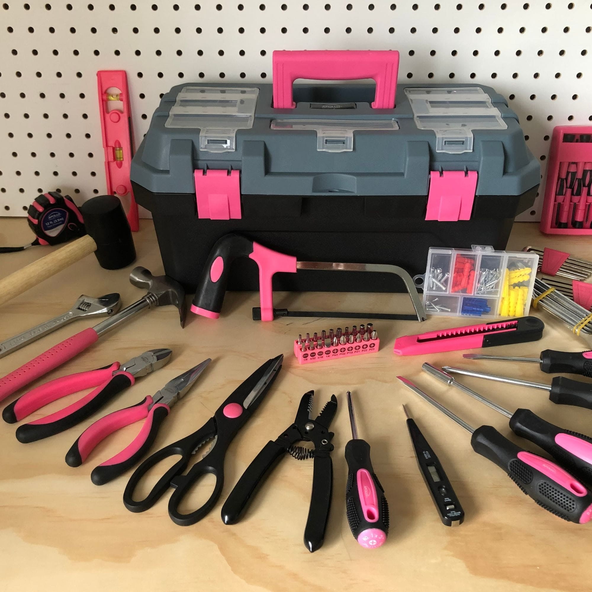 Apollo Tools Pink 170 Piece Household Tool Kit with New and Improved Tool Box - DT7103P