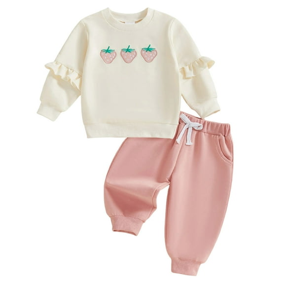 Zanarzt Toddler Baby Girl Clothes Toddler Baby Girls Cute Strawberry Long Sleeve Sweatshirt Pants Girls Warm Spring Outfits Set Light Yellow,2-3 Years