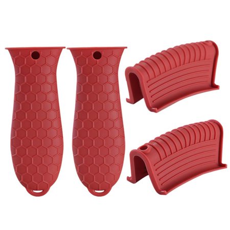 

4PCS Silicone Hot Handle Holder and Silicone Auxiliary Handle Holder Iron Pan Handle Covers Pot Holder Handle Kitchen Gadget