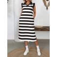 thumbnail image 5 of Womens Striped Summer A Line Dress Casual Cap Sleeve Lapel Neck T Shirt Dresses with Pockets Black M, 5 of 9
