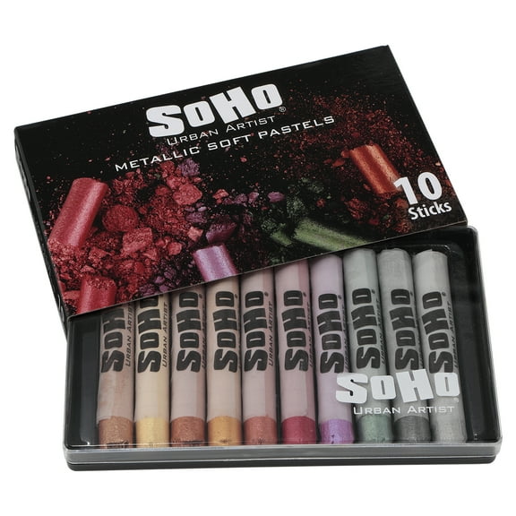 SoHo Urban Artist Soft Pastels Set of 10 Iridescent Metallic Colors, Vibrant Pastel Sticks for Art, Drawing, Blending, Layering, Shading