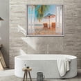 thumbnail image 6 of HFDF Beach Bathroom Wall Art Beach Coastal Pictures Wall Decor Sunset Blue Sea Canvas Patg Prt Palm Tree Tropical Ocean Nautical 3D Wdow View Decor Artworks for Livg Room Bedroom 10x8inch Framed, 6 of 6