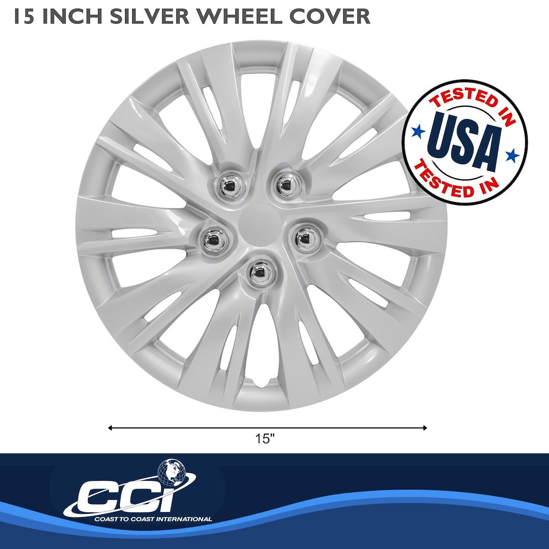 Coast to Coast International 15" Wheel Covers Plastic Gloss Painted Silver, 4 Pack