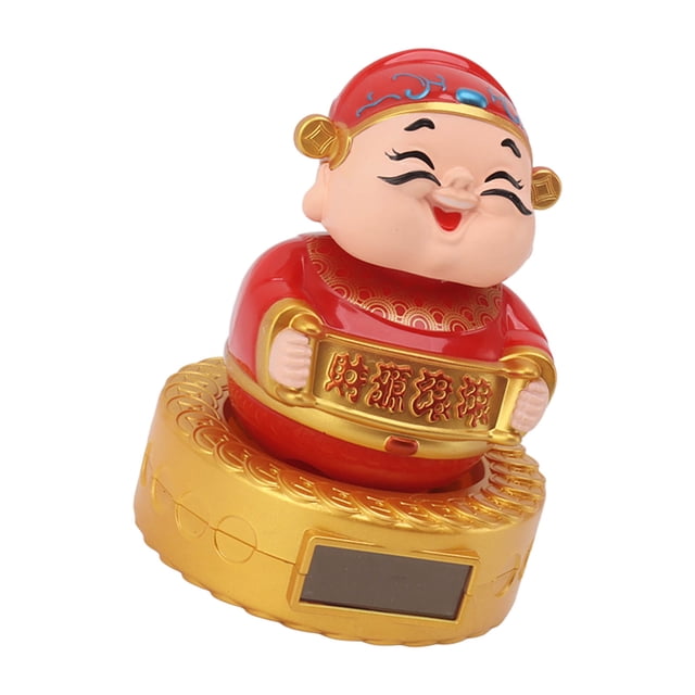 Estatuilla De Dios De La Riqueza, Escultura China De Feng Shui Que Sacude La Cabeza Mini Energía Solar Encantadora Para Restaurante Para Coche