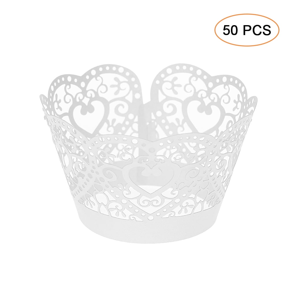 Paper Cupcake Wrappers Laser Cut Lace Cake Cup Liners Trays Baking Decorations Supplies-White 50pcs/Set