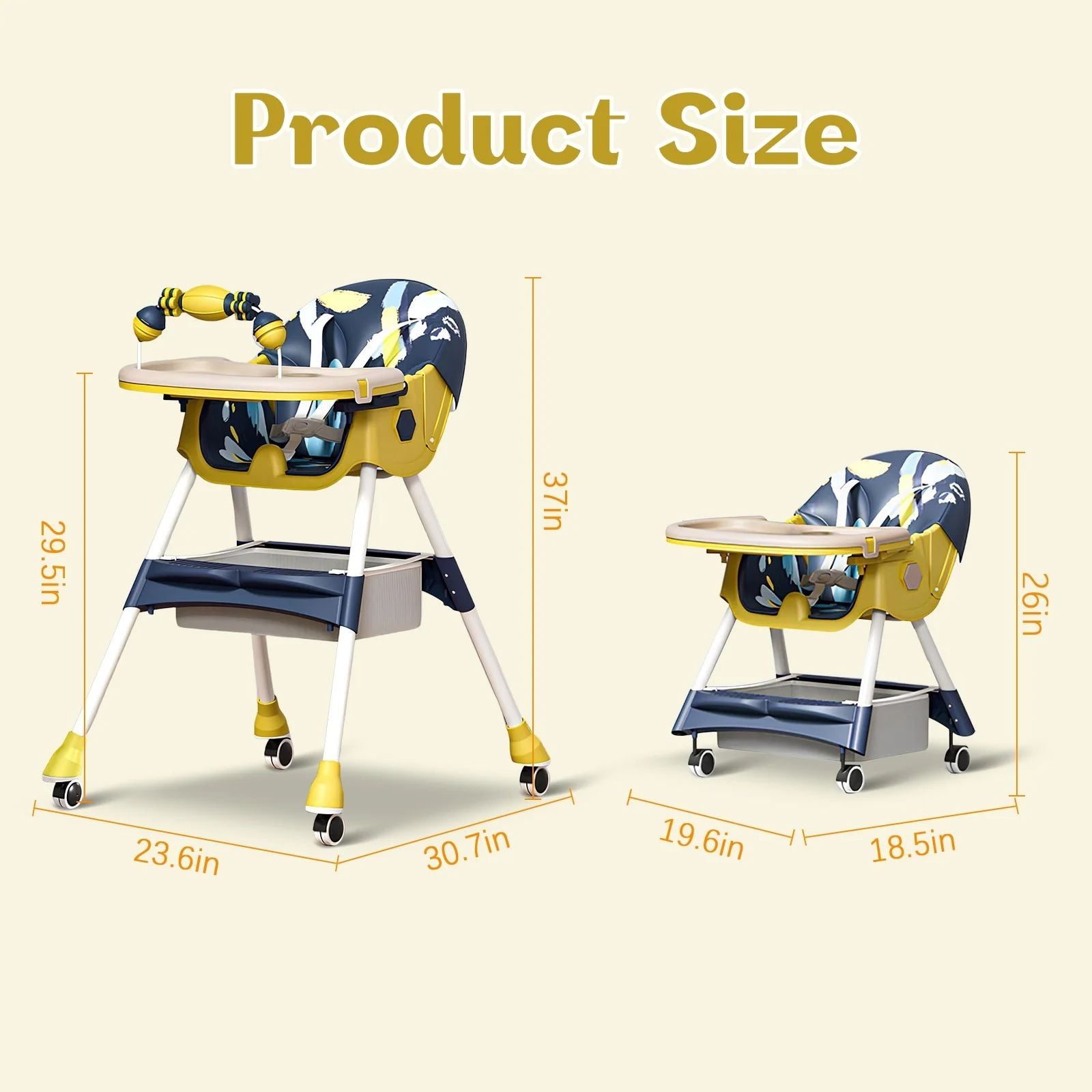 XunKA 4-in-1 Convertible High Chair for Babies and Toddlers, Baby High Chair with Double-Layer Dinner Plate and Toy Rack, for 6-36 Months, Yellow