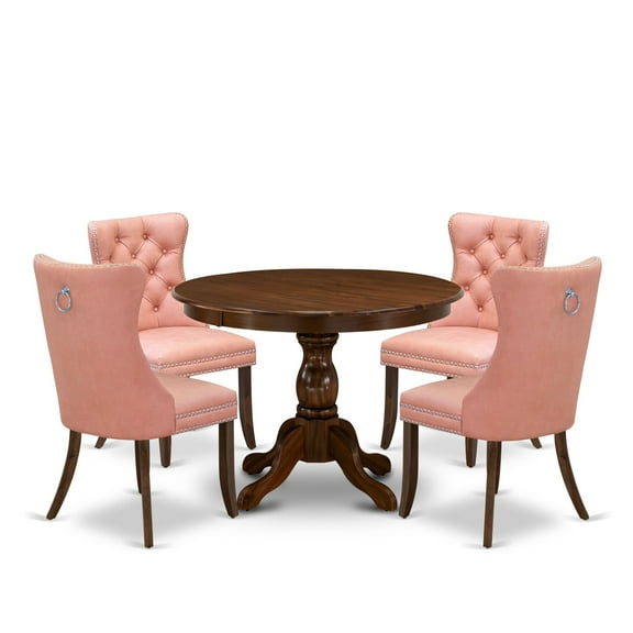 East West Furniture 5 Piece Dining Room Furniture Set Consists of a Round Solid Wood Table