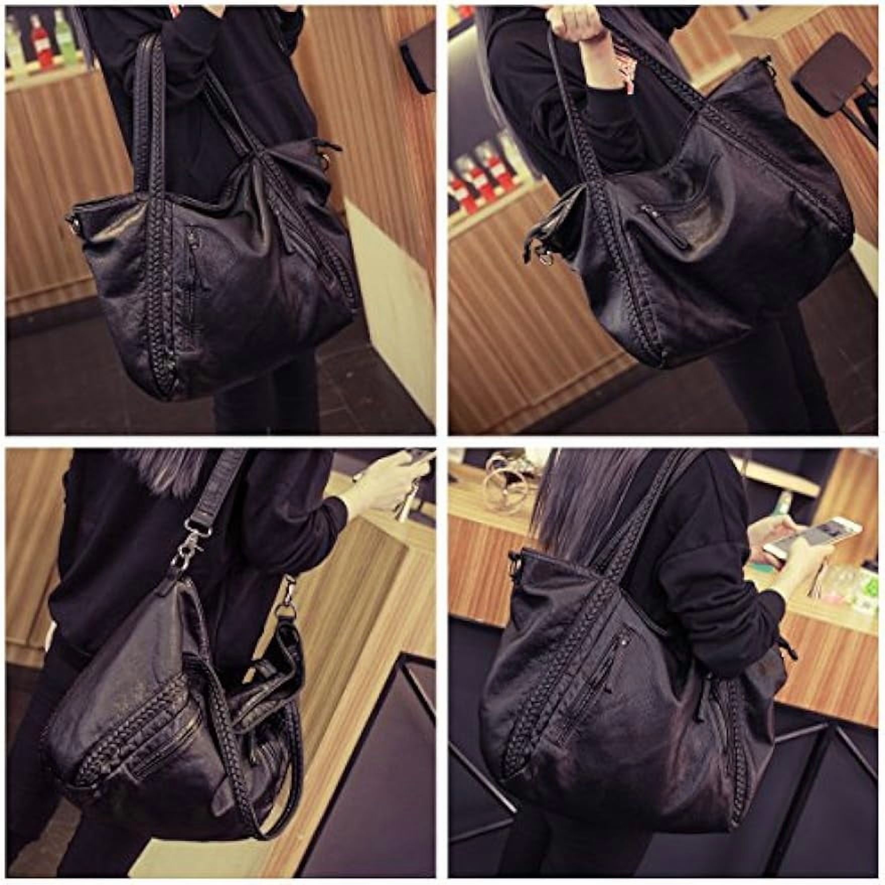 Black Soft Leather Shoulder Purses for Women Large Size Tote Handbags Slouchy Hobo Bags Big Capacity Trendy Shoulder Purse