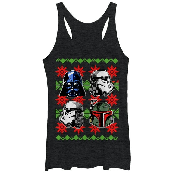 Women's Star Wars Ugly Christmas Empire Helmets  Racerback Tank Top Black Heather Large