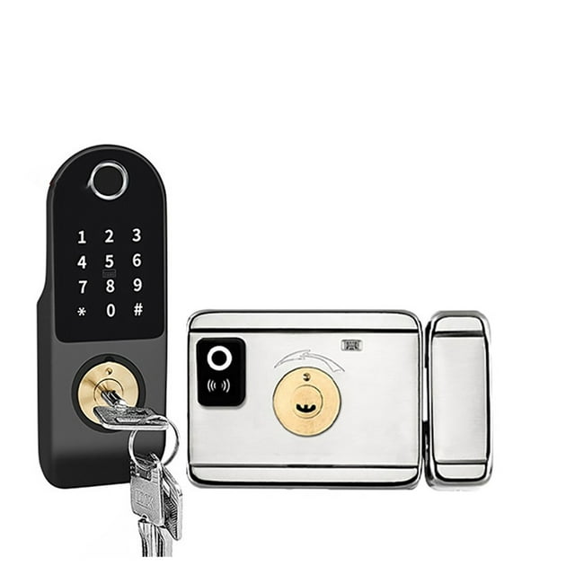 Door Lock, No Wiring Waterproof Tuya Smart Door Lock Double Sided Fingerprint Rim Lock Smart Card Digital Code Outdoor Electronic Lock ,Easy to Install